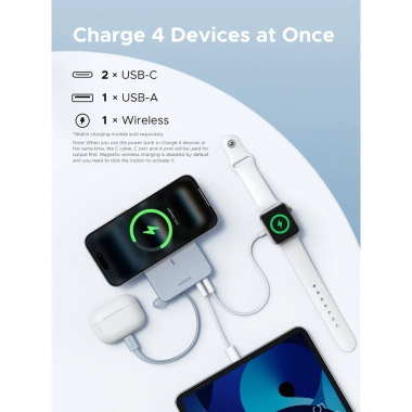 UGREEN Qi2 25W 20.000mAh Sạc nhanh không dây từ tính + Cáp USB-C 45W - Tràn năng lượng, phù hợp iPhone 17, màu xám 5