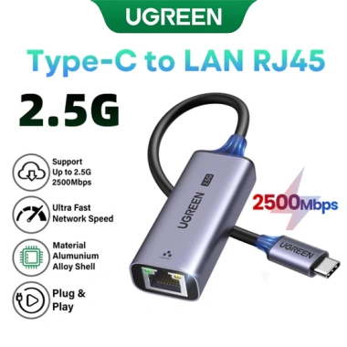 Ugreen Type-C sang LAN RJ45 2.5Gbps Bộ chuyển đổi USB-C tốc độ 2.500Mbps cho MacBook iPad Pro
