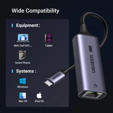 Ugreen Type-C sang LAN RJ45 2.5Gbps Bộ chuyển đổi USB-C tốc độ 2.500Mbps cho MacBook iPad Pro 9