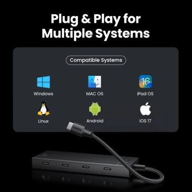 Ugreen USB-C Hub 10Gbps 4 trong 1 USB 3.2 - 4 cổng USB-C, tương thích Windows, MacBook, iPad, iPhone, Android