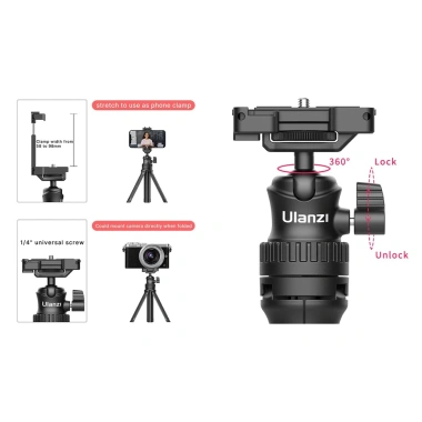 ULANZI MT-34 Chân Tripod – Ngàm Kẹp Điện Thoại, Ballhead Xoay 360, Giá 269k 6 ULANZI MT-34 Chân Tripod – Ngàm Kẹp Điện Thoại, Ballhead Xoay 360, Giá 269k 6