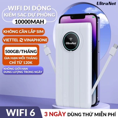 UltraNet JS018 - Bộ phát WiFi di động kiêm sạc dự phòng, WiFi 6, pin trâu, mạng mạnh, bảo hành 1 năm - 838.000₫