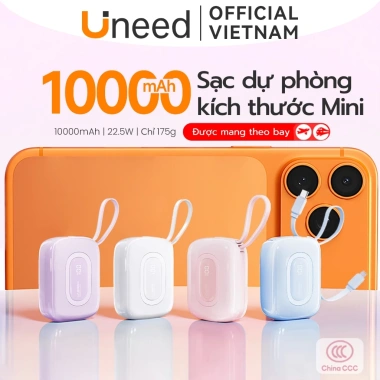 Uneed Mini 10.000mAh PD 22.5W – Sạc nhanh iPhone 8‑17 & Android, Quà tặng nữ 499k