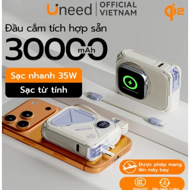 Uneed Qi2 PD35W Sạc Dự Phòng 30.000mAh - Sạc Nhanh 22.5W, AC, iPhone, Android, tai nghe, đồng hồ - 759.000đ