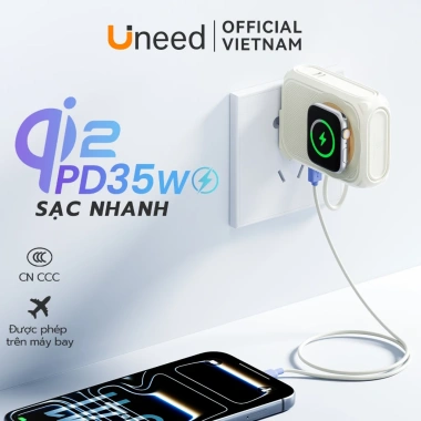 Uneed Qi2 PD35W Sạc Dự Phòng 30.000mAh - Sạc Nhanh 22.5W, AC, iPhone, Android, tai nghe, đồng hồ - 759.000đ