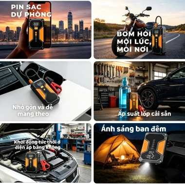 Unisen 5IN1 Kích Bình Bơm Lốp Xe Ô Tô 10.000mAh Đèn Pin Sạc Dự Phòng Bảo Hành 12 Tháng 2