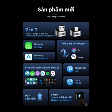 Unisen Chuyển đổi CarPlay/Android Auto 2 trong 1 có dây không dây – Cắm ngay 299.000₫