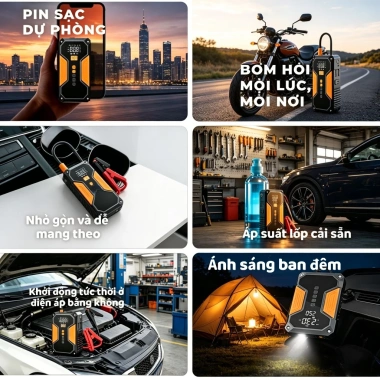 Unisen Máy Bơm Lốp 10.000mAh Đèn LED, Sạc Dự Phòng và Màn Hình Thông Minh 5IN1 2