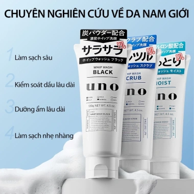 UNO Bộ 3 món làm sạch da nam - Kiểm soát dầu, dưỡng ẩm, Đen Xanh lá Xanh dương, 300k