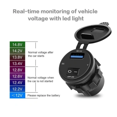 Uống Động Cơ Sạc Nhanh QC 3.0 USB 18W, LED Vôn DC12-24V, Hiển Thị Điện Áp, Không Thấm Nước - 246.300 VND
