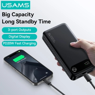 USAMS Powerbank 20.000mAh Màn Hình Kỹ Thuật Số 20W PD Sạc Nhanh iPhone và Samsung