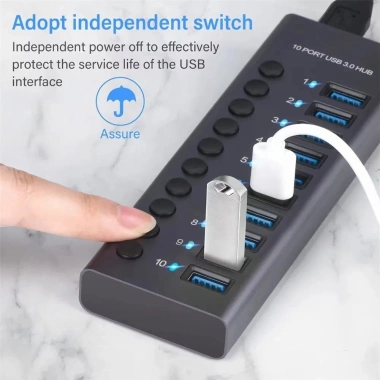 USB 3.0 Hub 10 Cổng Đa Nguồn, Docking Station, Sạc Nhanh, Công Tắc Thông Minh, Giá ưu đãi 370.420₫