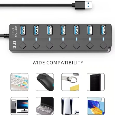 USB Hub 3.0/2.0 tốc độ cao 4/7 cổng ON/OFF - Chuyển đổi PC, hub tiện lợi