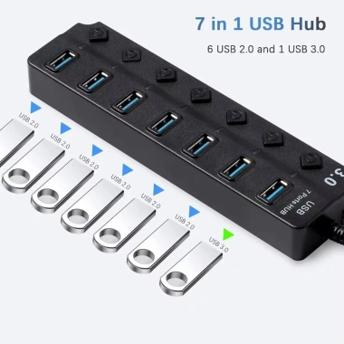 USB Hub 3.0/2.0 tốc độ cao 4/7 cổng ON/OFF - Chuyển đổi PC, hub tiện lợi
