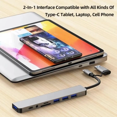 USB Hub 8 trong 2 USB-C, 4 USB 3.0 + Đọc thẻ TF/SD, âm thanh MacBook Pro Air - 92.400₫ 3