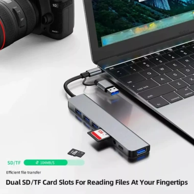 USB Hub 8 trong 2 USB-C, 4 USB 3.0 + Đọc thẻ TF/SD, âm thanh MacBook Pro Air - 92.400₫ 6