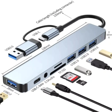 USB Hub 8 trong 2 USB-C, 4 USB 3.0 + Đọc thẻ TF/SD, âm thanh MacBook Pro Air - 92.400₫ 7