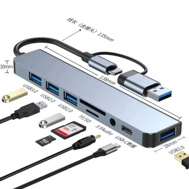 USB Hub 8 trong 2 USB-C, 4 USB 3.0 + Đọc thẻ TF/SD, âm thanh MacBook Pro Air - 92.400₫ 8