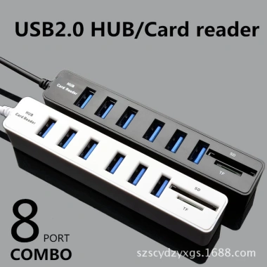 Usb Hub Combo 8 Cổng + Đầu Đọc Thẻ SD - Hub Mở Rộng 2.0 USB, Giá chỉ 93.500 VND