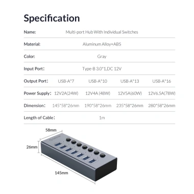 USB HUB ORICO BT2U3-7AB 7 Cổng USB 3.0 Độc Lập - Hàng Chính Hãng Giá Ưu Đãi 950k 9