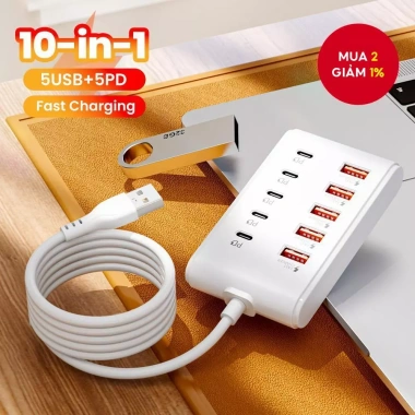 USB HUB OTG 10 Cổng Sạc Nhanh, Dải Nguồn & Ổ Cắm Nối Dài - Giá 85.800 VND