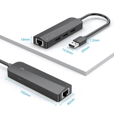 USB HUB Vention: Đầu chia USB A sang RJ45 Gigabit 10/100/1.000Mbps, 4 cổng USB 3.0/2.0, giảm giá 390.000₫