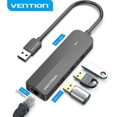 USB HUB Vention: Đầu chia USB A sang RJ45 Gigabit 10/100/1.000Mbps, 4 cổng USB 3.0/2.0, giảm giá 390.000₫