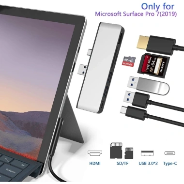 Usb‑C Docking Station Surface Pro 7 – 2 USB 3.0, HDMI 4K, Đọc thẻ SD/TF, Âm thanh