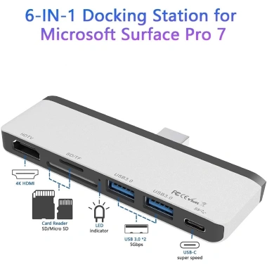 Usb‑C Docking Station Surface Pro 7 – 2 USB 3.0, HDMI 4K, Đọc thẻ SD/TF, Âm thanh
