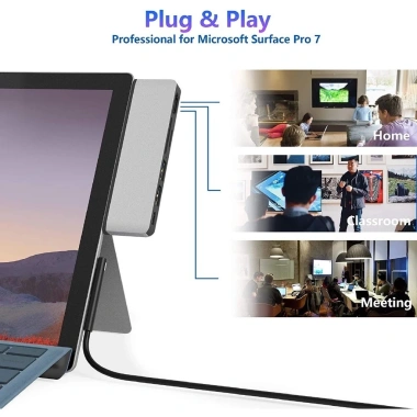 Usb‑C Docking Station Surface Pro 7 – 2 USB 3.0, HDMI 4K, Đọc thẻ SD/TF, Âm thanh