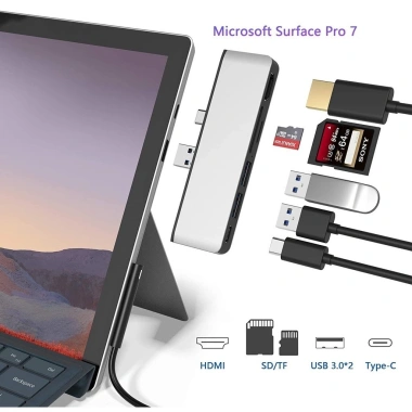 Usb‑C Docking Station Surface Pro 7 – 2 USB 3.0, HDMI 4K, Đọc thẻ SD/TF, Âm thanh