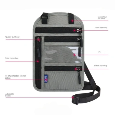 UUMIR Túi đựng hộ chiếu chặn RFID, dây đeo cổ điều chỉnh, đỡ thẻ nylon, chống trộm, chống thấm nước đa chức năng nam nữ 6