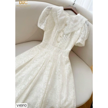V4.910 Váy đầm kem ren xòe dài công sở – Dolce Viva, cổ voan nữ tính, chỉ 450.644₫ 3