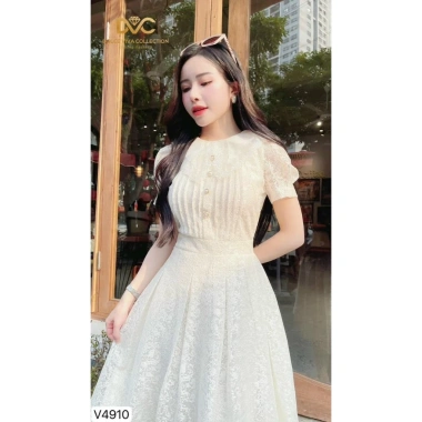 V4.910 Váy đầm kem ren xòe dài công sở – Dolce Viva, cổ voan nữ tính, chỉ 450.644₫ 7
