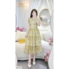 V5.701 Váy hoa nhí vàng dáng xòe dập ly nữ tính - Dolce Viva Colection - Đầm công sở voan 510k 2