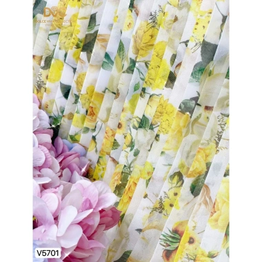 V5.701 Váy hoa nhí vàng dáng xòe dập ly nữ tính - Dolce Viva Colection - Đầm công sở voan 510k