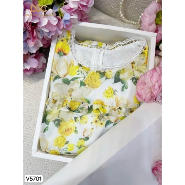 V5.701 Váy hoa nhí vàng dáng xòe dập ly nữ tính - Dolce Viva Colection - Đầm công sở voan 510k 6 V5.701 Váy hoa nhí vàng dáng xòe dập ly nữ tính - Dolce Viva Colection - Đầm công sở voan 510k 6
