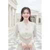 V633 RC698 Váy đầm kem dạ dáng A dài tay công sở TH HA LE ren cổ V nữ tính 494k 4