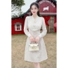 V633 RC698 Váy đầm kem dạ dáng A dài tay công sở TH HA LE ren cổ V nữ tính 494k 7