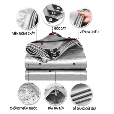 Vải Bạt Che Nắng Màu Bạc Chống Thấm Nước - May Viền Đóng Khoen Sẵn Giá Tốt 5 Vải Bạt Che Nắng Màu Bạc Chống Thấm Nước - May Viền Đóng Khoen Sẵn Giá Tốt 5