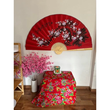 Vải chăn con công đơn vintage decor Tết - Trải bàn 1,6m, giá 78.000₫ 3