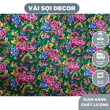 Vải chăn con công đơn vintage decor Tết - Trải bàn 1,6m, giá 78.000₫ 7