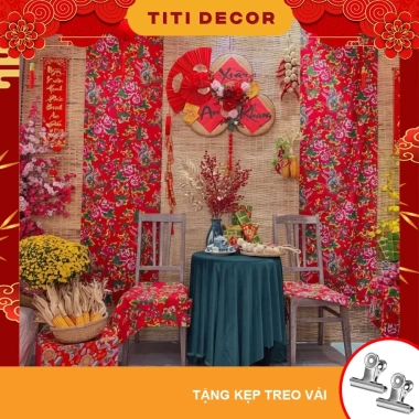 Vải Con Công Decor Tết 2.026 – Phông chụp ảnh, Background Tết, 39.000đ TiTi Decor