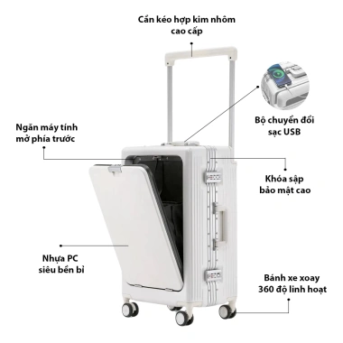 Vali khoá sập 24 inch TRESETTE nhôm kèm ổ sạc móc treo đồ nhập khẩu Hàn Quốc 2