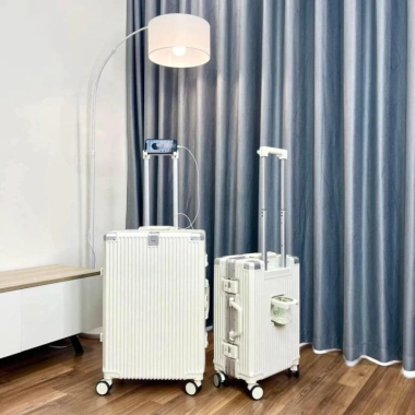 Vali khung nhôm TSA cao cấp, khóa sập an toàn, size 20-29 inch, kèm giá để cốc - mới nội địa