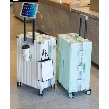 Vali khung nhôm TSA cao cấp, khóa sập an toàn, size 20-29 inch, kèm giá để cốc - mới nội địa