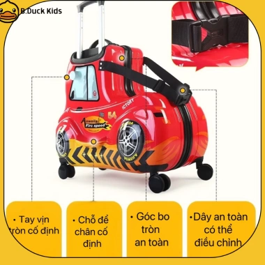 Vali ôtô ngồi bé 24 in màu đỏ, bánh xe, khóa, bảo hành 24 tháng - 2 triệu