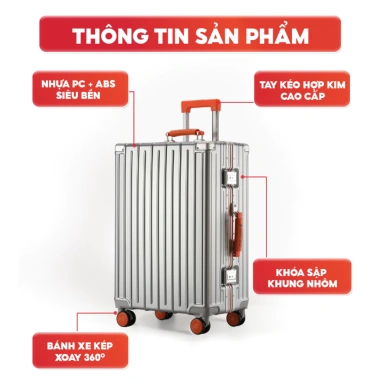 Vali SUNNY Raymond 20/24/28 inch nhôm PC+ABS, ngăn cốc, cổng sạc tiện ích - 1.06 triệu 3