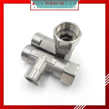 Van Chữ T Chia Nước Inox 304 – 2 Ngã 1 Đầu Ốc Cấp, Tiêu Chuẩn Phi 21, Giá 22.000