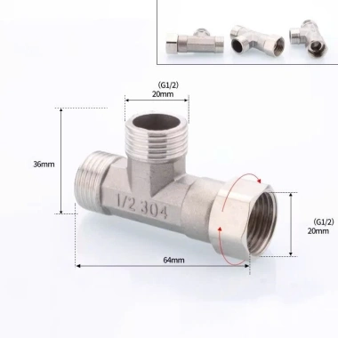 Van Chữ T Chia Nước Inox 304 – 2 Ngã 1 Đầu Ốc Cấp, Tiêu Chuẩn Phi 21, Giá 22.000